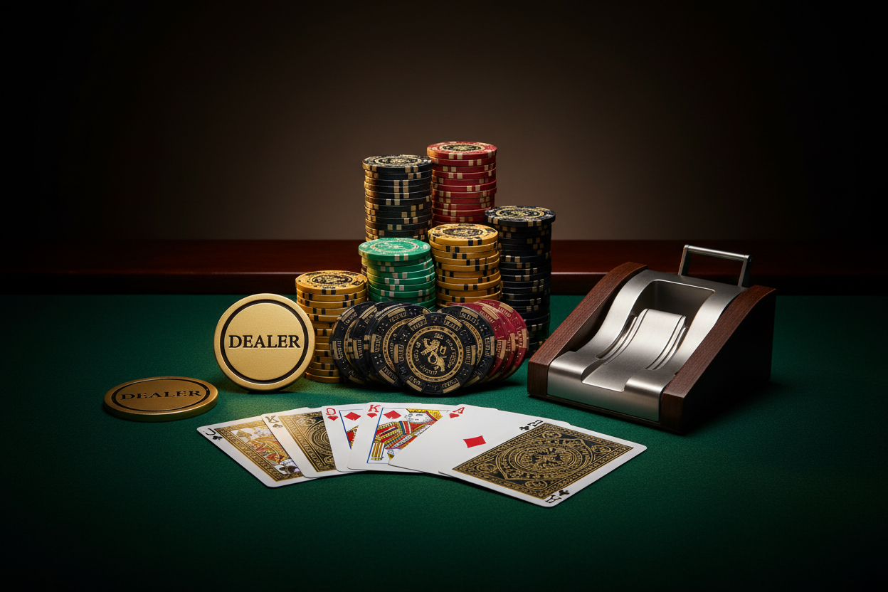 generate an image for the catalog section of order.poker, a shopify store selling poker sets. it needs to be professional, catchy, and epic